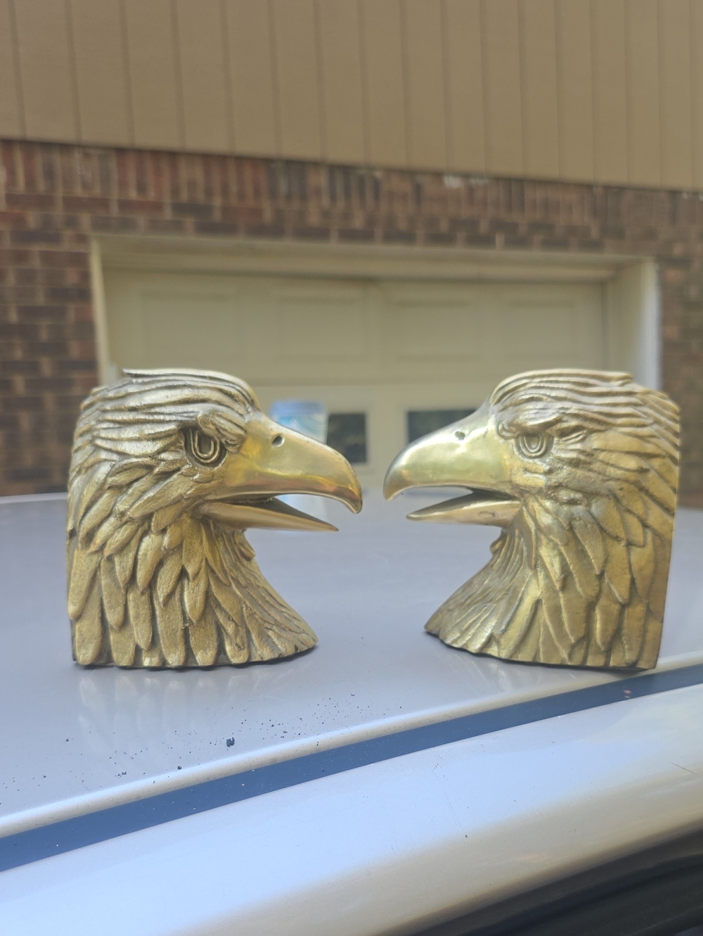 Brass Eagle Head Bookends — Gold Finish Decorative Pair